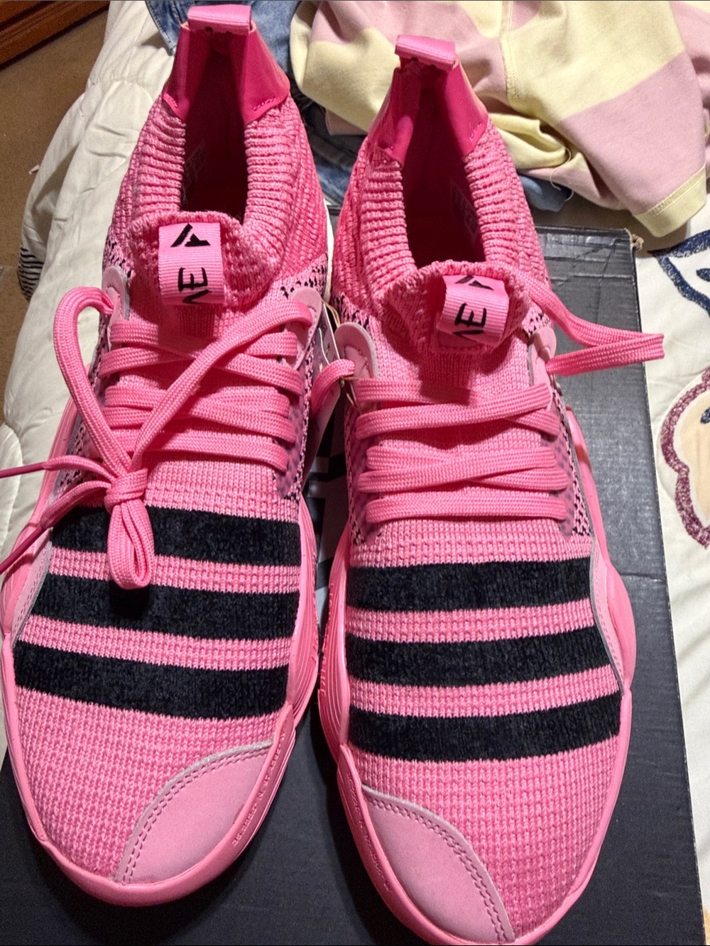 Unisex Pink Knit Stripe Athletic Sneakers
